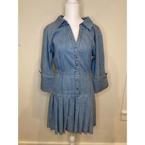 Alice + Olivia Blue Pleated Mini Dress with Notched Collar